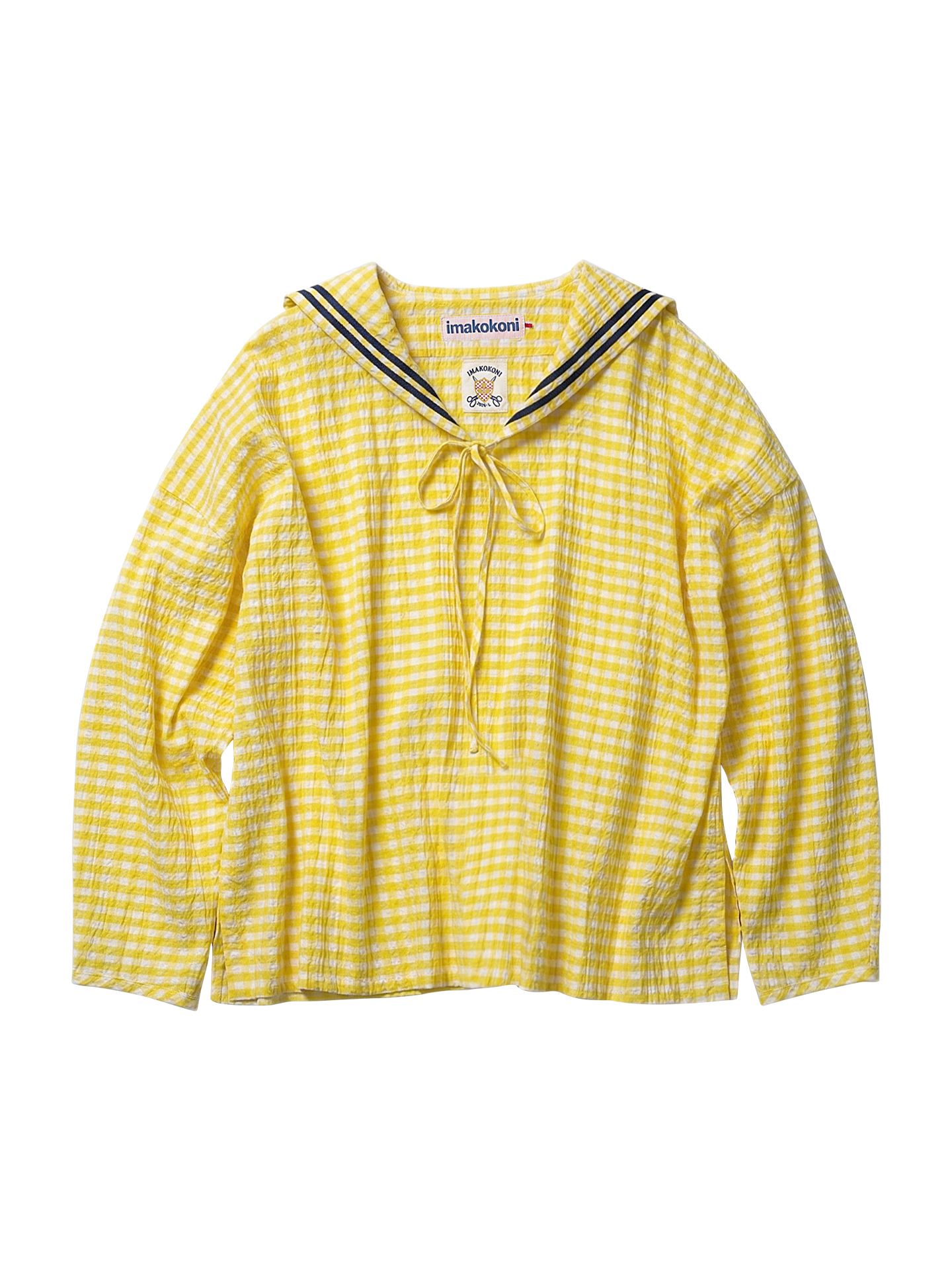 Blouse Off Shoulder - Yellow checkered shirt for women, imakokoni,