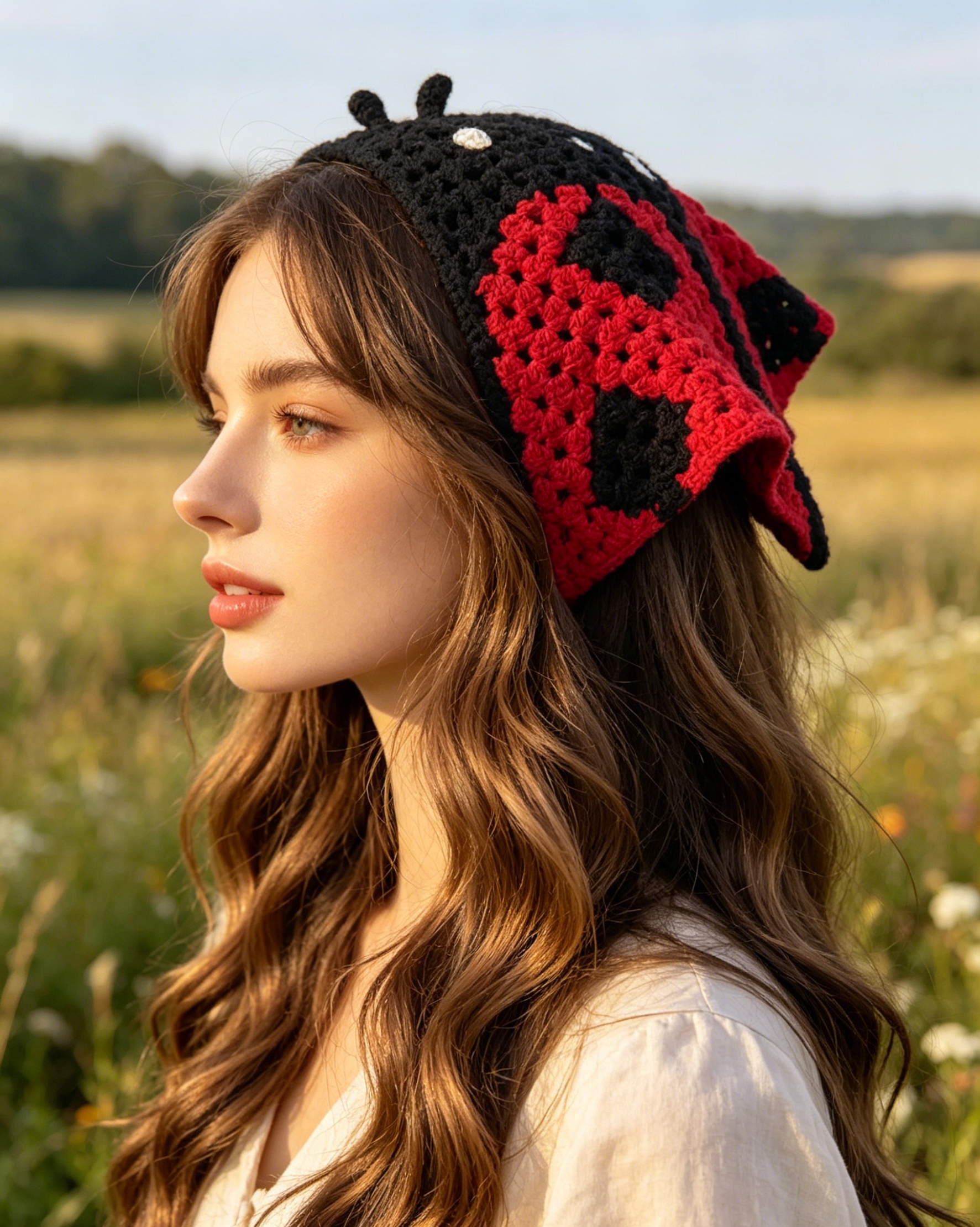 Headband Summer Knit - 1pc Creative Sunflower Ladybug Knitted Triangle