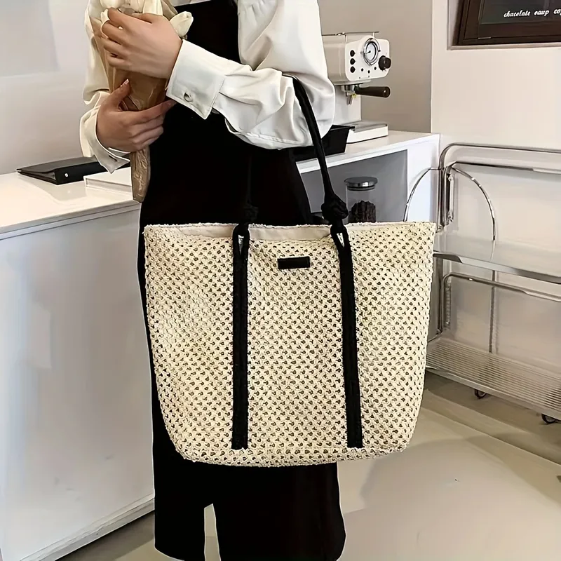 Tote Bag Beach - Hollow Straw Woven Tote Bag for