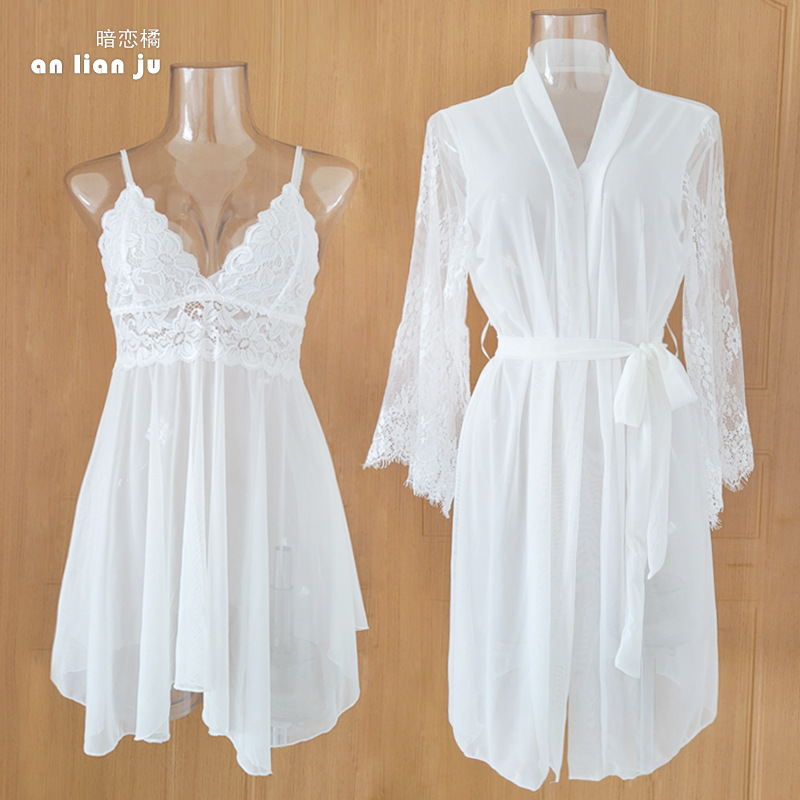 Women White Nightwear Set Flor - Kimono Sheer Floral 리뷰 및 가격