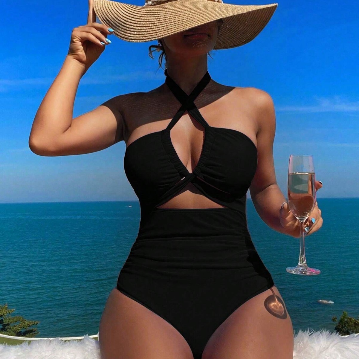 Women Swimsuit Halter Neck Sol - Swimsuit Bikini Ruched 리뷰 및 가격