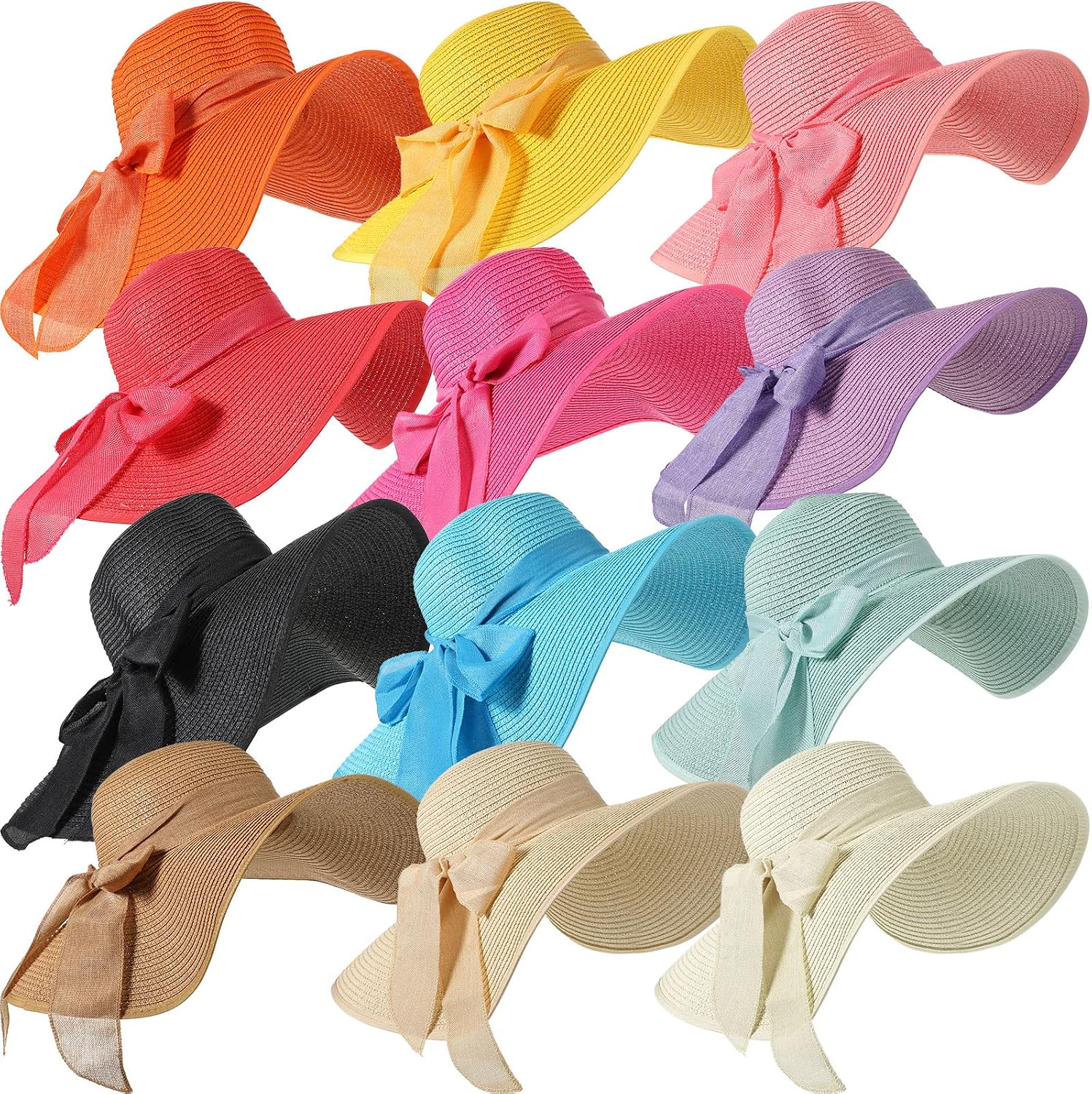 12 PCS Women's Wide Brim Straw - Hat Floppy Wide 리뷰 및 가격