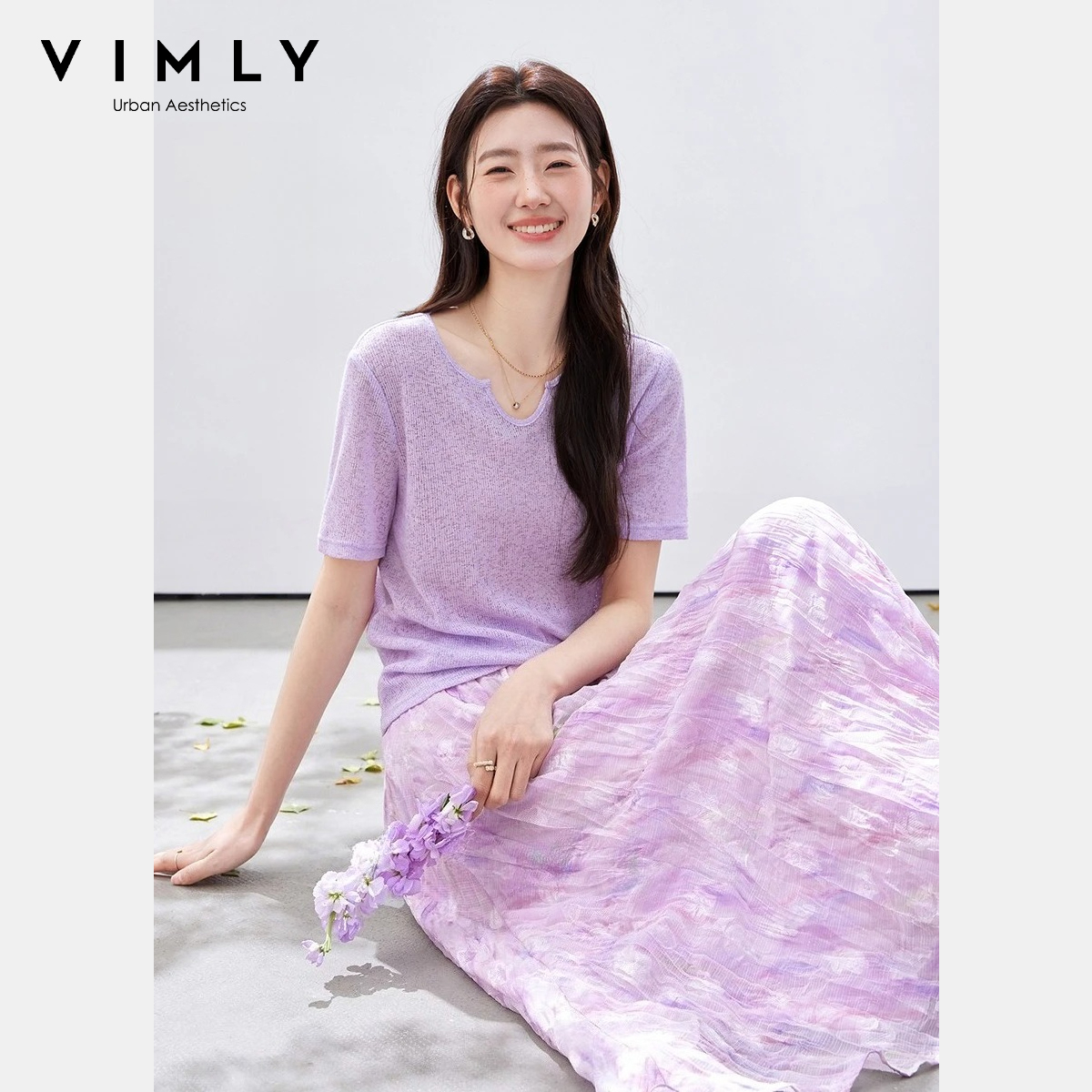 VIMLY Women's Purple Floral Pr - Midi Skirt Floral 리뷰 및 가격