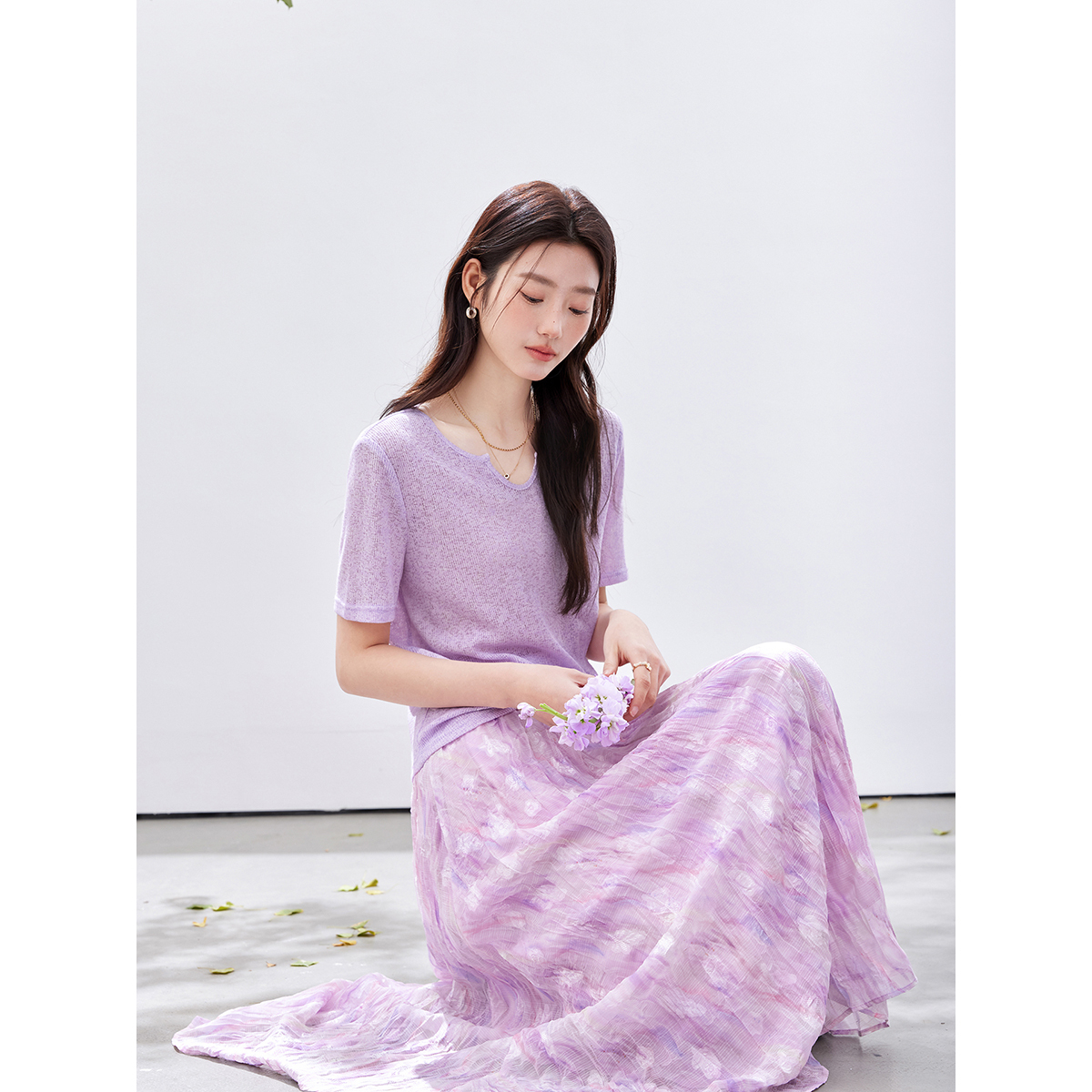 VIMLY Women's Purple Floral Pr - Midi Skirt Floral 리뷰 및 가격