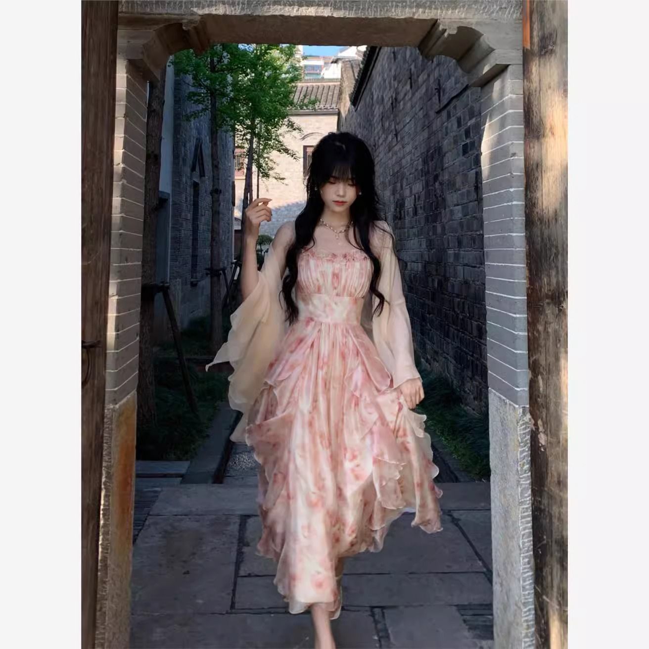 Women Watercolor Peach Floral  - Kimono Sheer Floral 리뷰 및 가격