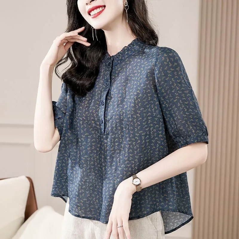 Five Sleeve All Match Retro Sh - Romper Floral Print 리뷰 및 가격