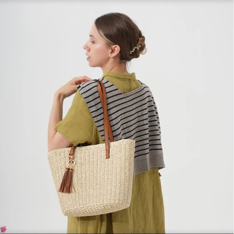 Fringed Straw Tote Bag Handwov - Tote Bag Beach 리뷰 및 가격