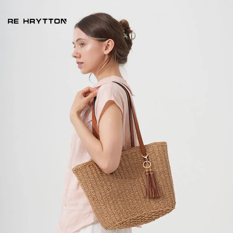 Fringed Straw Tote Bag Handwov - Tote Bag Beach 리뷰 및 가격