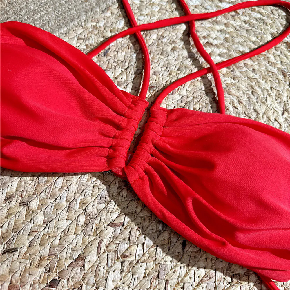 Sexy Red 3D Flower Swimwear Ha - Swimsuit Bikini Ruched 리뷰 및 가격