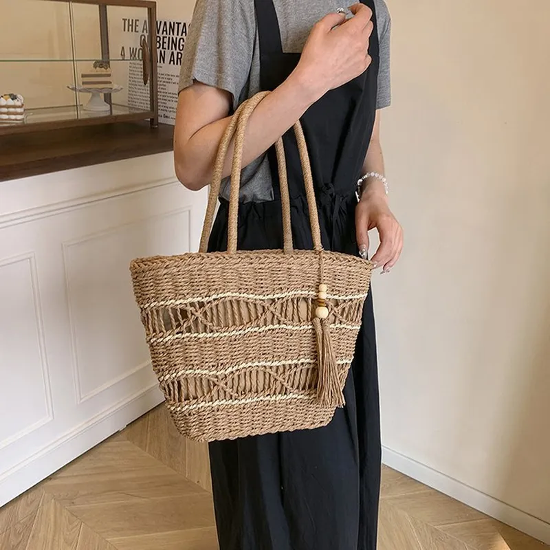 Hollow Woven Straw Shoulder Ba - Tote Bag Beach 리뷰 및 가격