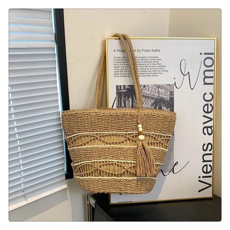 Hollow Woven Straw Shoulder Ba - Tote Bag Beach 리뷰 및 가격
