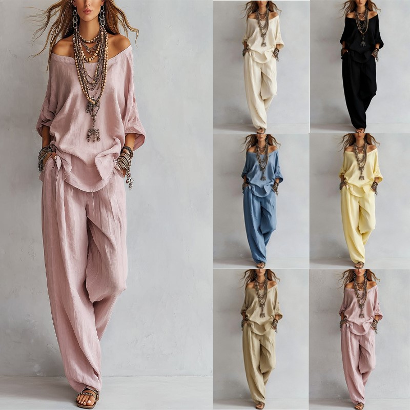 Women's Two-piece Three-quarte - Linen Pant Wide 리뷰 및 가격