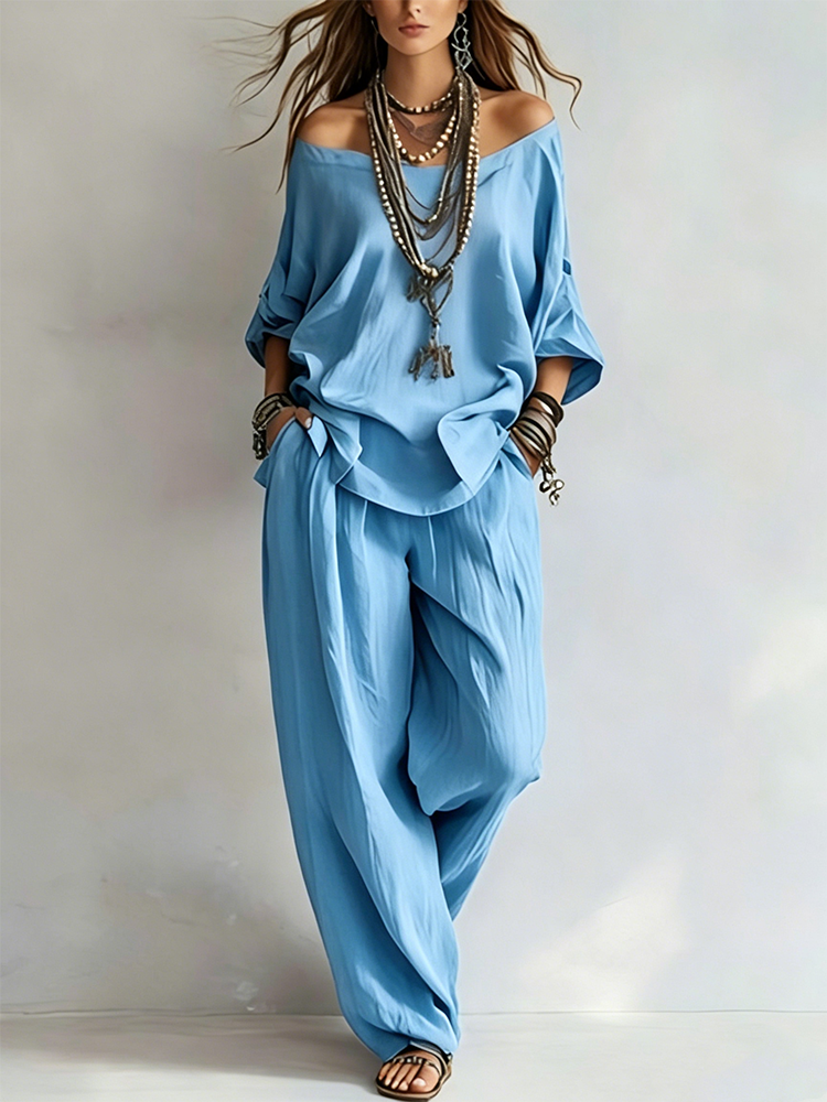Women's Two-piece Three-quarte - Linen Pant Wide 리뷰 및 가격