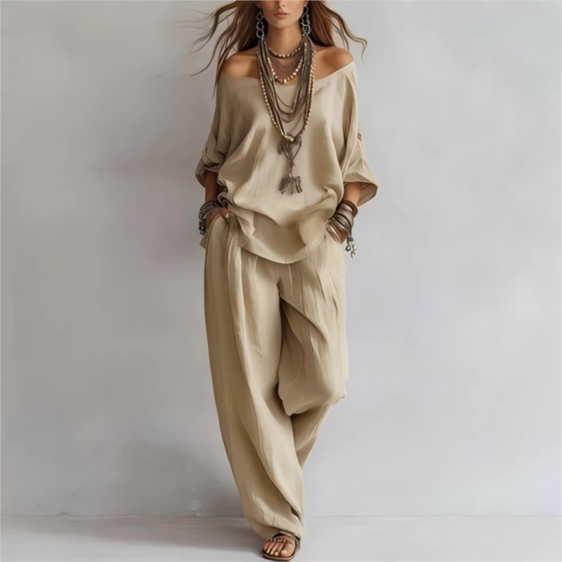 Women's Two-piece Three-quarte - Linen Pant Wide 리뷰 및 가격