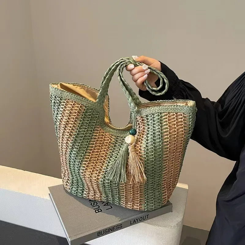 Striped woven straw tote bag f - Tote Bag Beach 리뷰 및 가격
