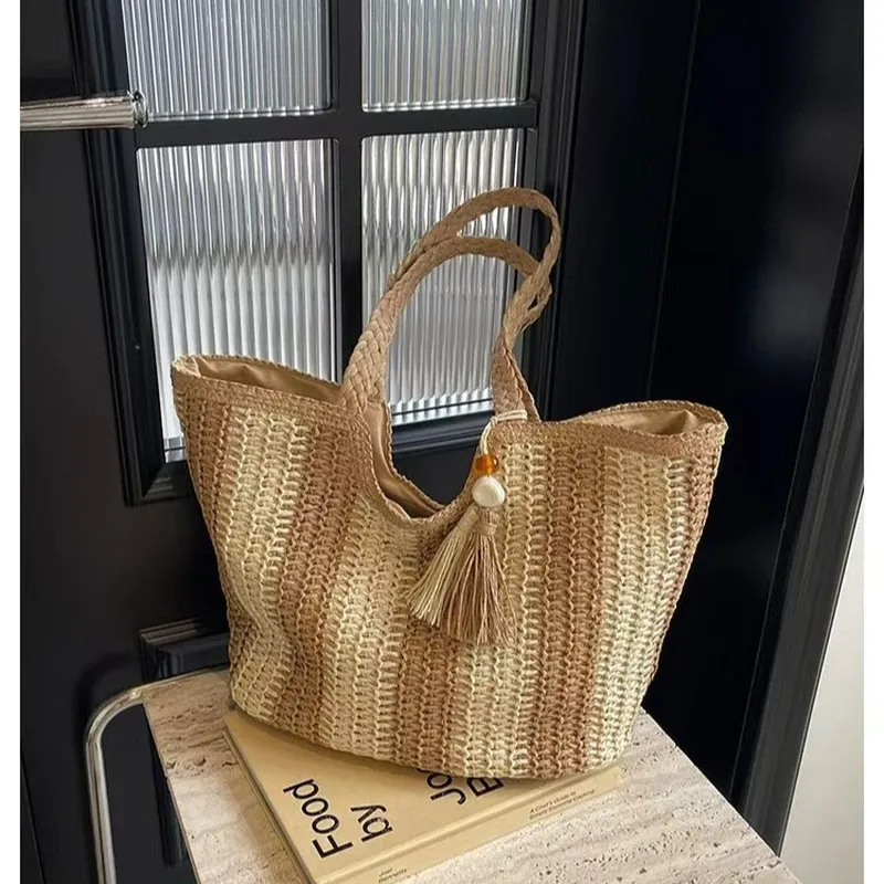 Striped woven straw tote bag f - Tote Bag Beach 리뷰 및 가격