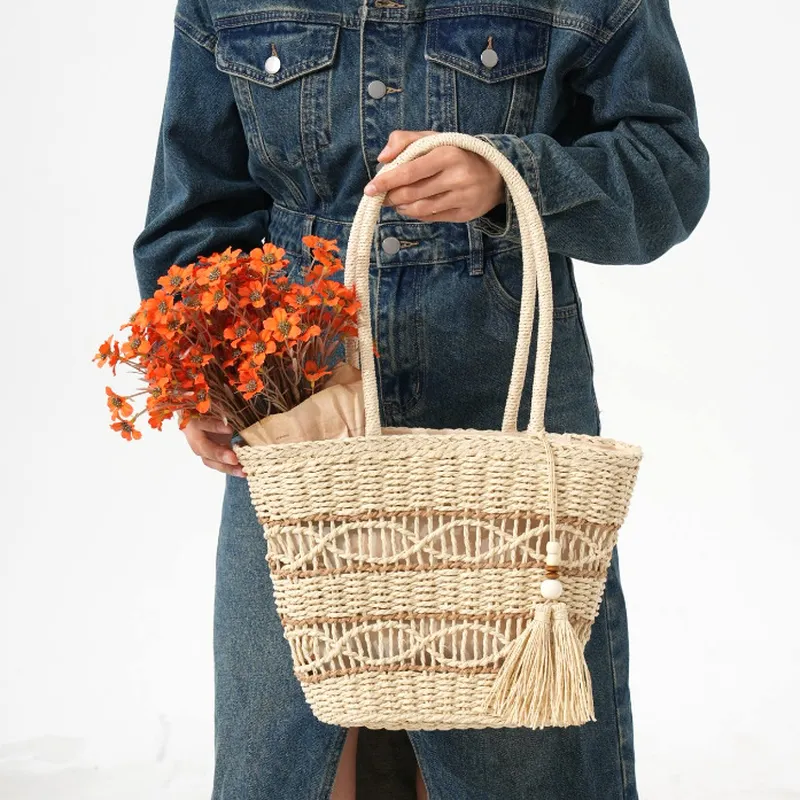 Hollow-Shoulder Straw Tote Bag - Tote Bag Beach 리뷰 및 가격