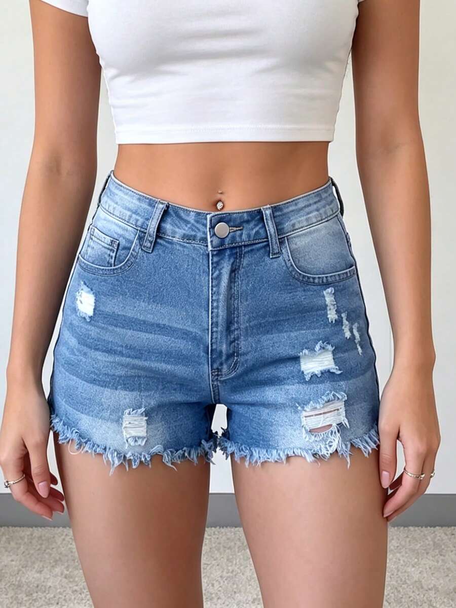 Womens Casual Distressed Denim - Shorts Denim Frayed 리뷰 및 가격