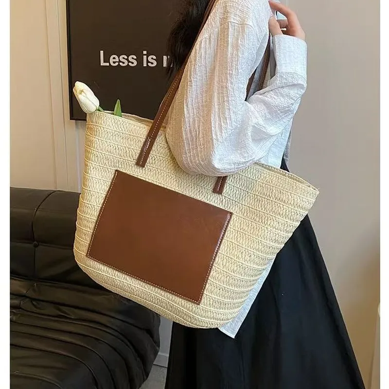 Straw hand-woven tote bag larg - Tote Bag Beach 리뷰 및 가격