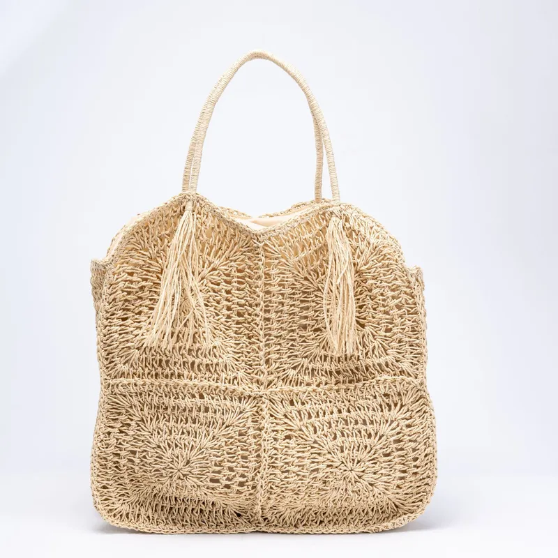 Straw Handwoven Tote Bag with  - Tote Bag Beach 리뷰 및 가격