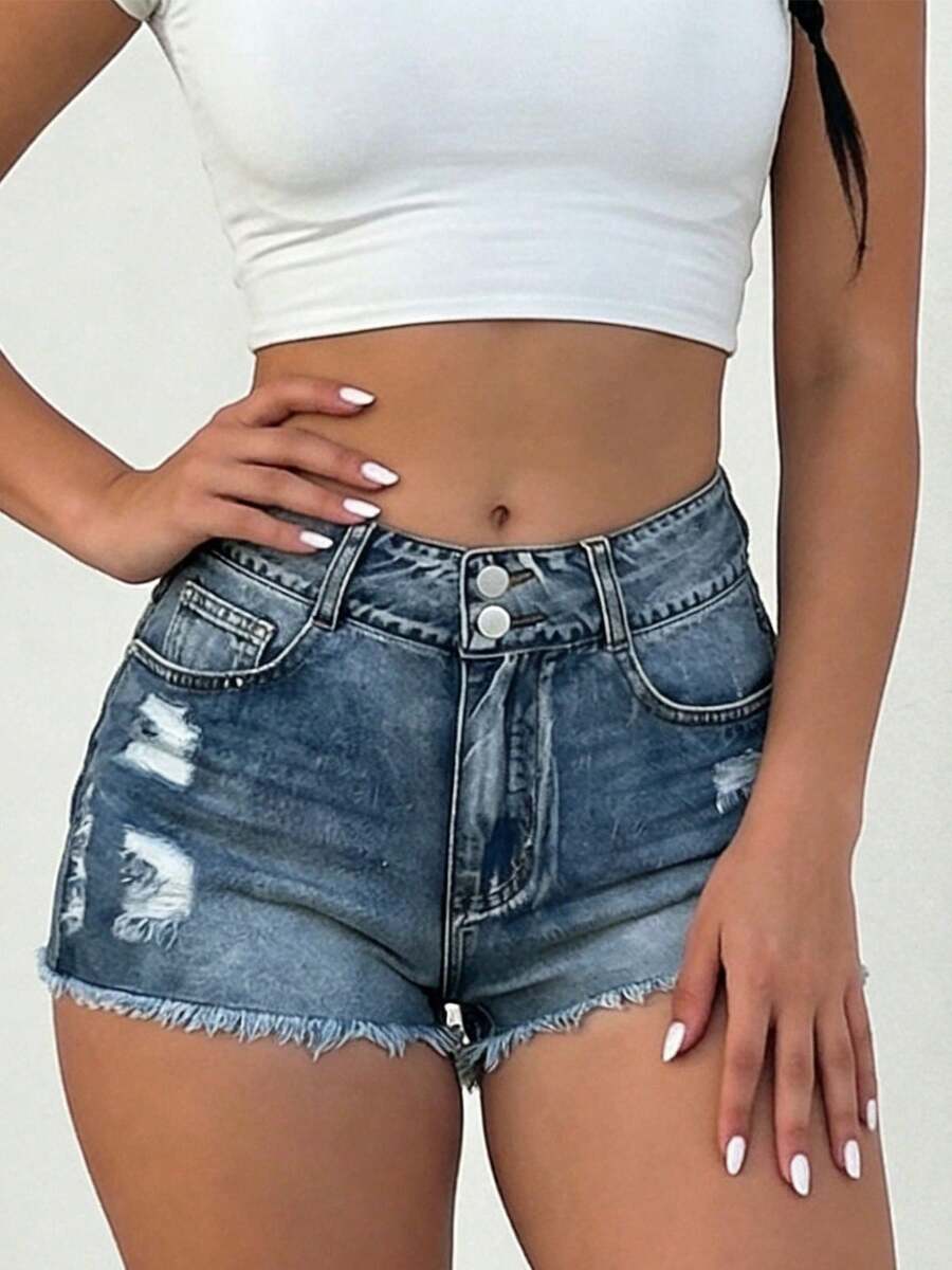 Mid-Rise Womens Denim Shorts W - Shorts Denim Frayed 리뷰 및 가격